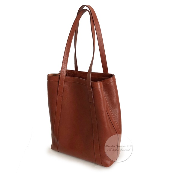 Lotuff Leather Bag Angle Tote Large Shoulder Bag Saddle Tan Leather - Picture 6 of 9